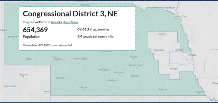 Map of Nebraska Congressional District 3 boundaries.